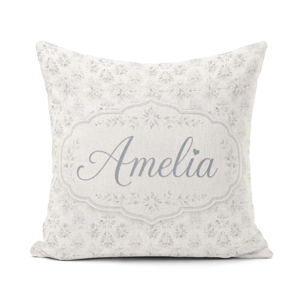 Custom Name Minimal Soft Grey Botanical Floral Seamless Pattern Square Filled Cushion Throw Pillow Sofa Bed Home Decor Zip Washable UK Made