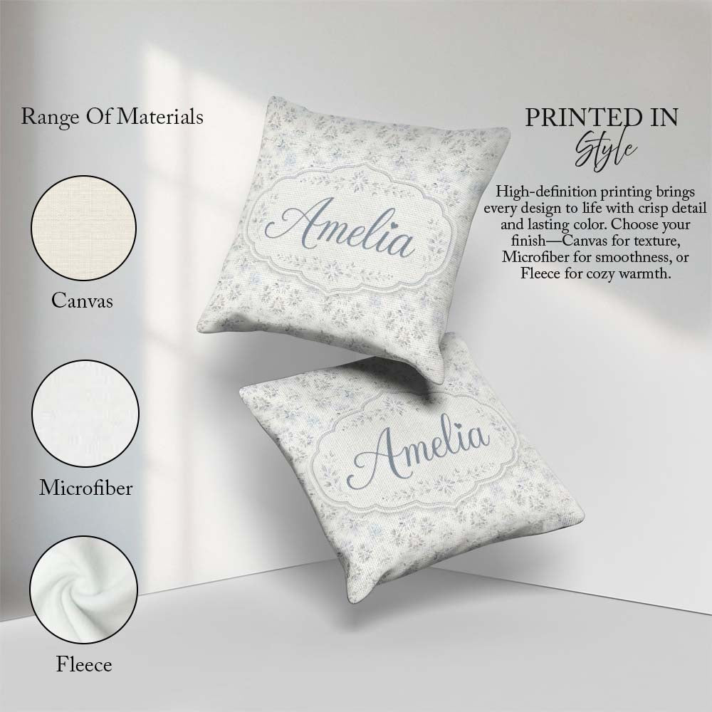 Custom Name Minimal Soft Grey Botanical Floral Seamless Pattern Square Filled Cushion Throw Pillow Sofa Bed Home Decor Zip Washable UK Made