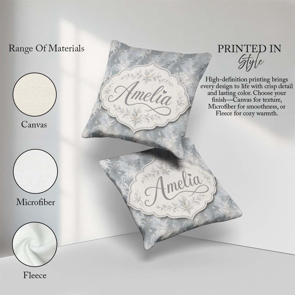 Custom Name Muted Grey Artistic Brush Texture Seamless Pattern Square Filled Cushion Throw Pillow Sofa Bed Home Decor Zip Washable UK Made