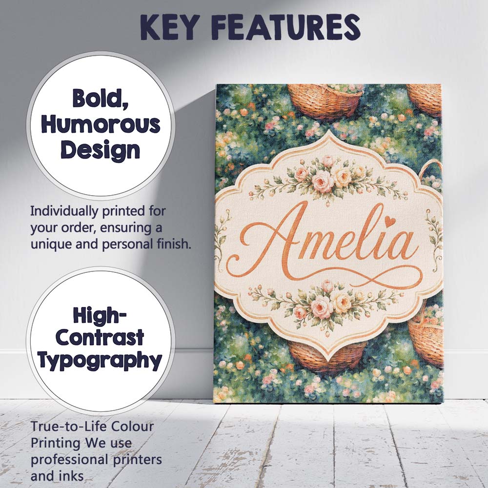 Personalised Name Artistic Wicker Basket in Custom Bespoke Interior Contemporary Canvas Wall Art Print Decor Picture Ready to Hang