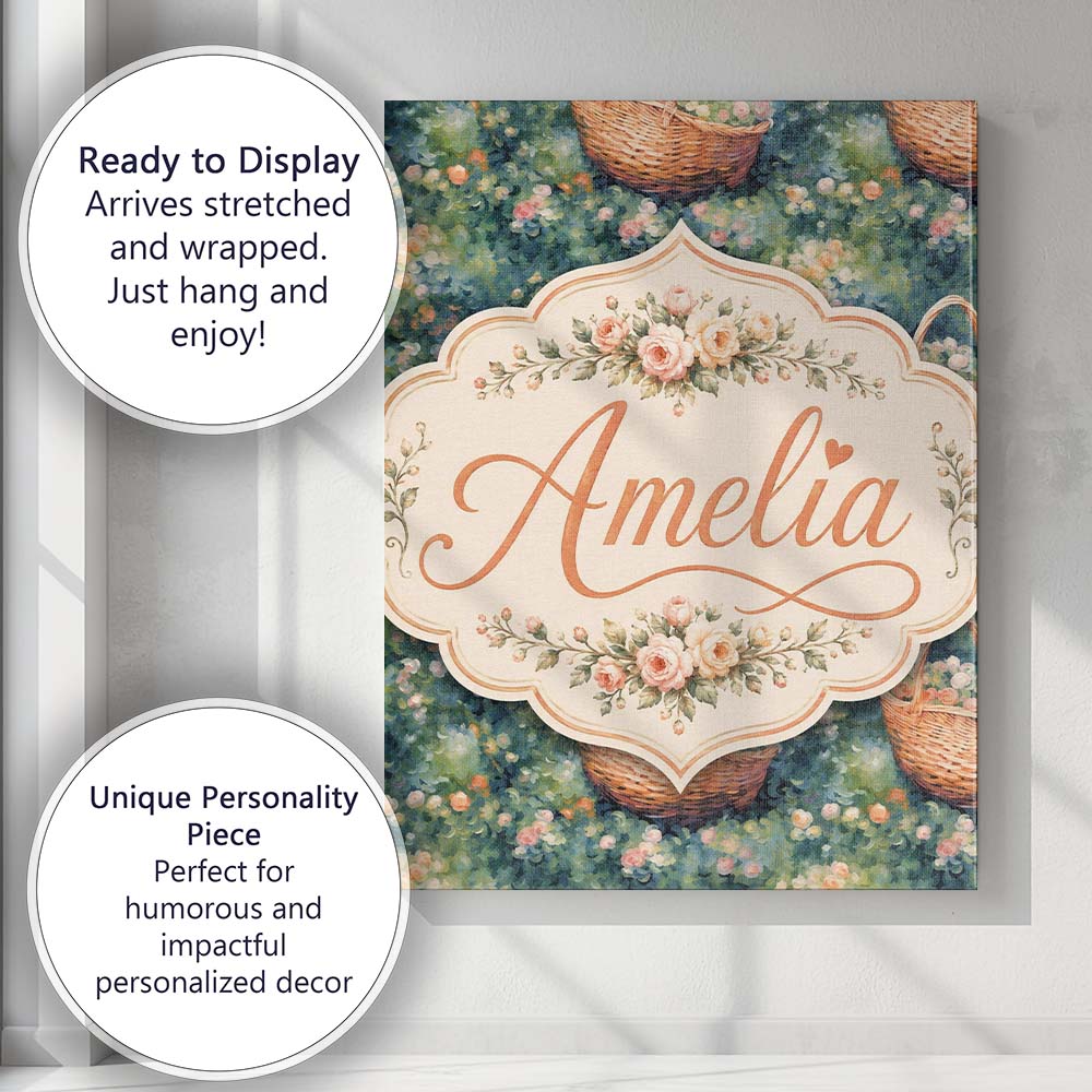 Personalised Name Artistic Wicker Basket in Custom Bespoke Interior Contemporary Canvas Wall Art Print Decor Picture Ready to Hang
