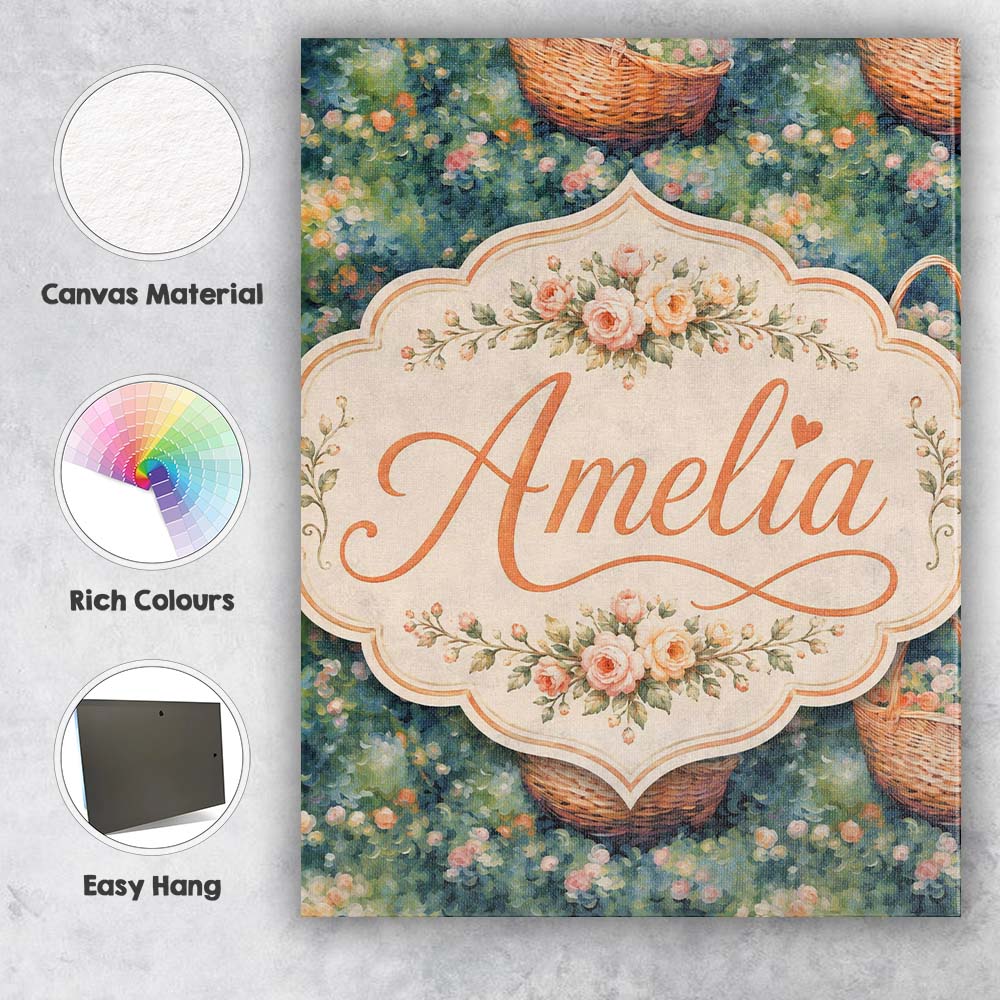 Personalised Name Artistic Wicker Basket in Custom Bespoke Interior Contemporary Canvas Wall Art Print Decor Picture Ready to Hang