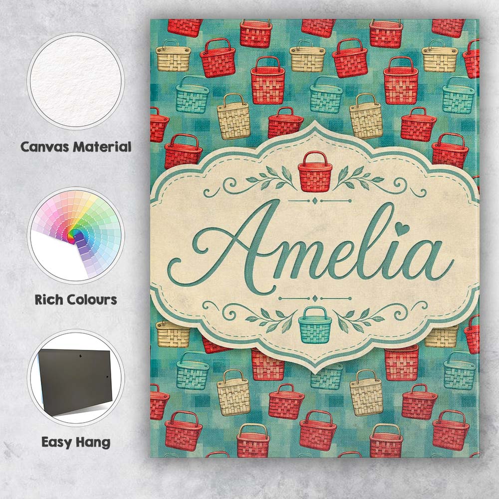 Personalised Name Colorful Woven Basket Custom Modern Room Accent Elegant Feature Canvas Wall Art Print Decor Picture Ready to Hang
