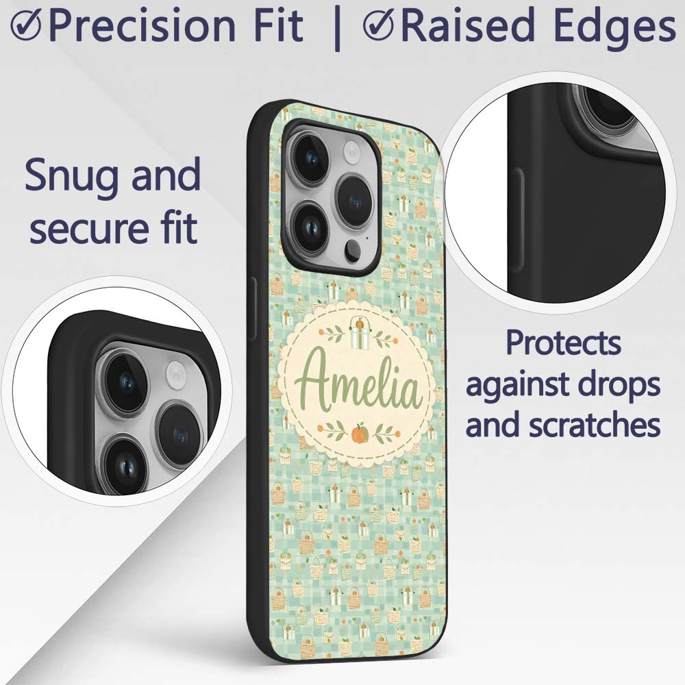 Soft Pastel Picnic Basket and Printed Design Custom Name Protective Phone Case Mobile Cover Durable Everyday Smartphone Shock Resistant