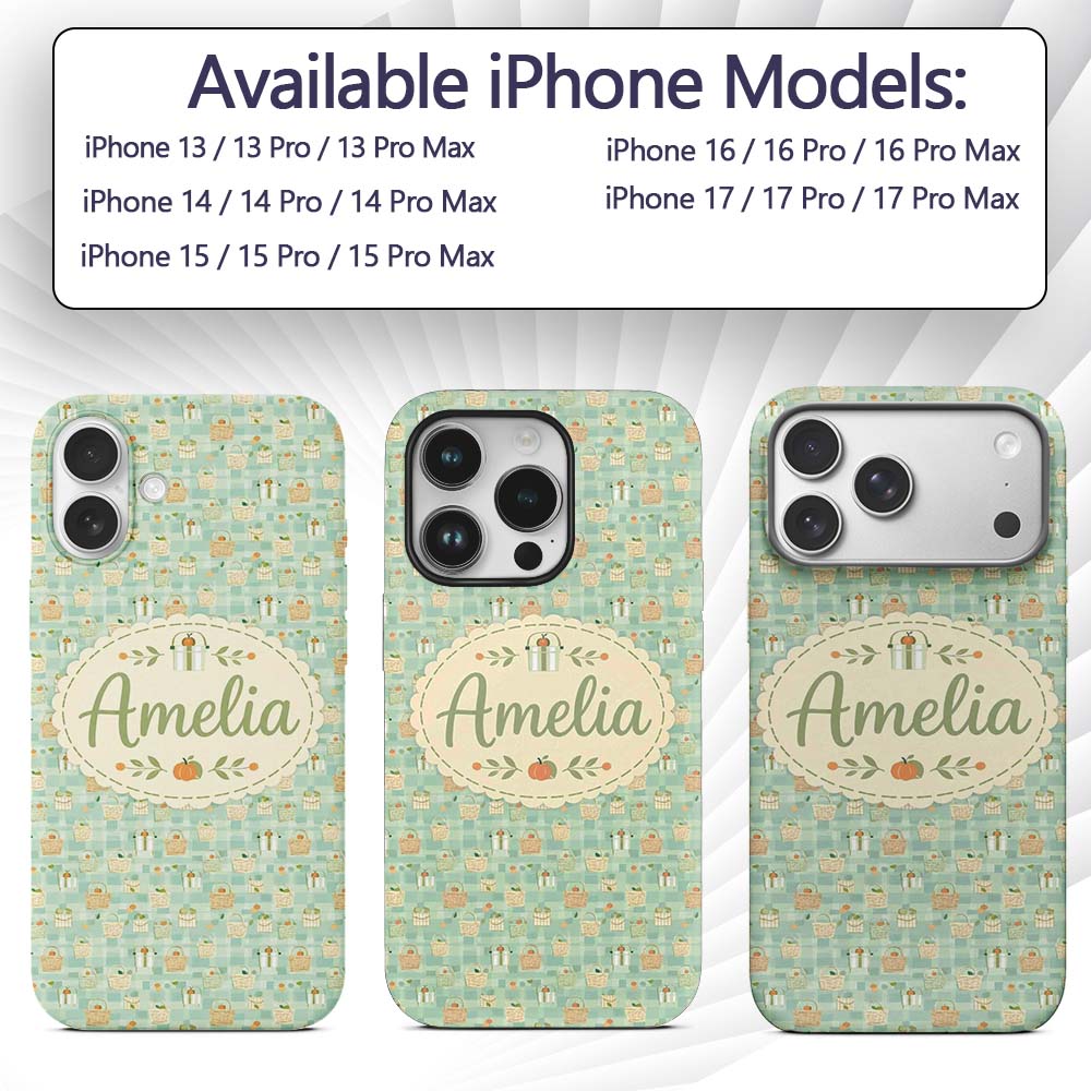 Soft Pastel Picnic Basket and Printed Design Custom Name Protective Phone Case Mobile Cover Durable Everyday Smartphone Shock Resistant