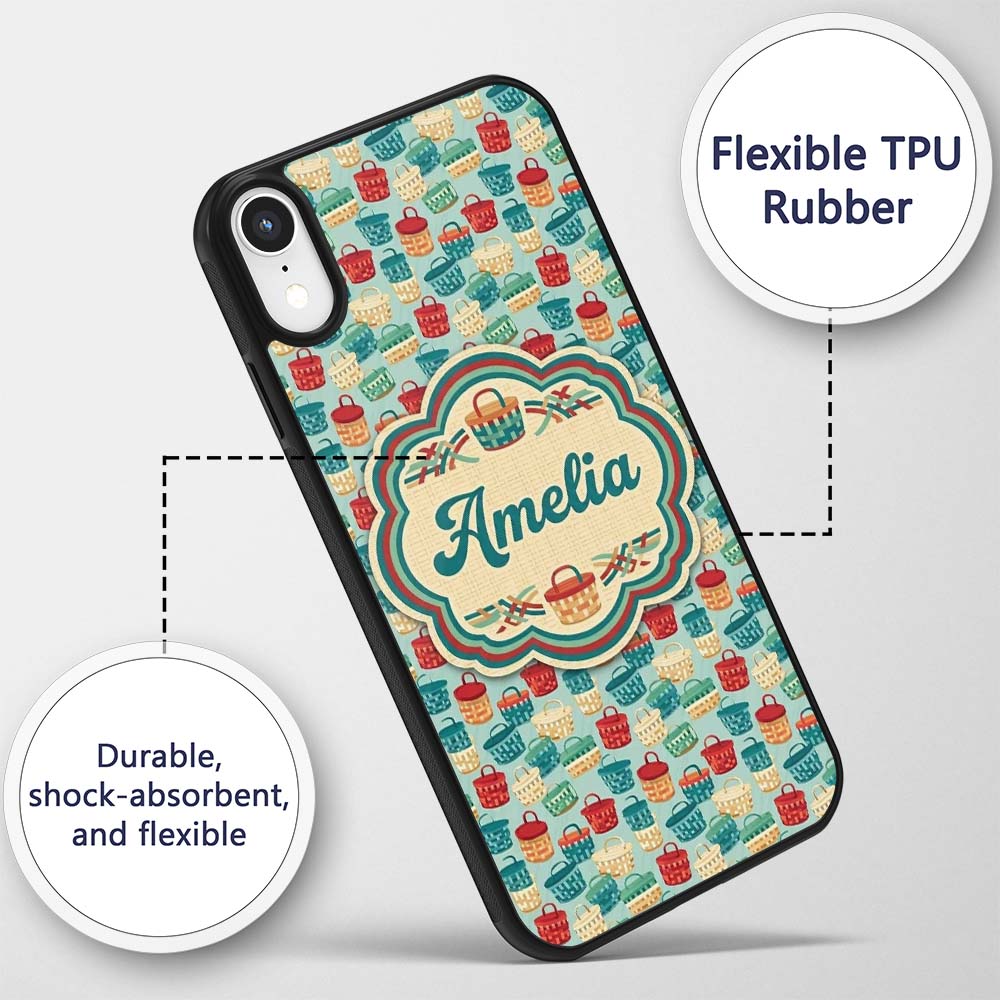 Colorful Woven Picnic Baskets Style Seamless Custom Name Protective Phone Case Mobile Cover Durable Everyday Smartphone Shock Resistant