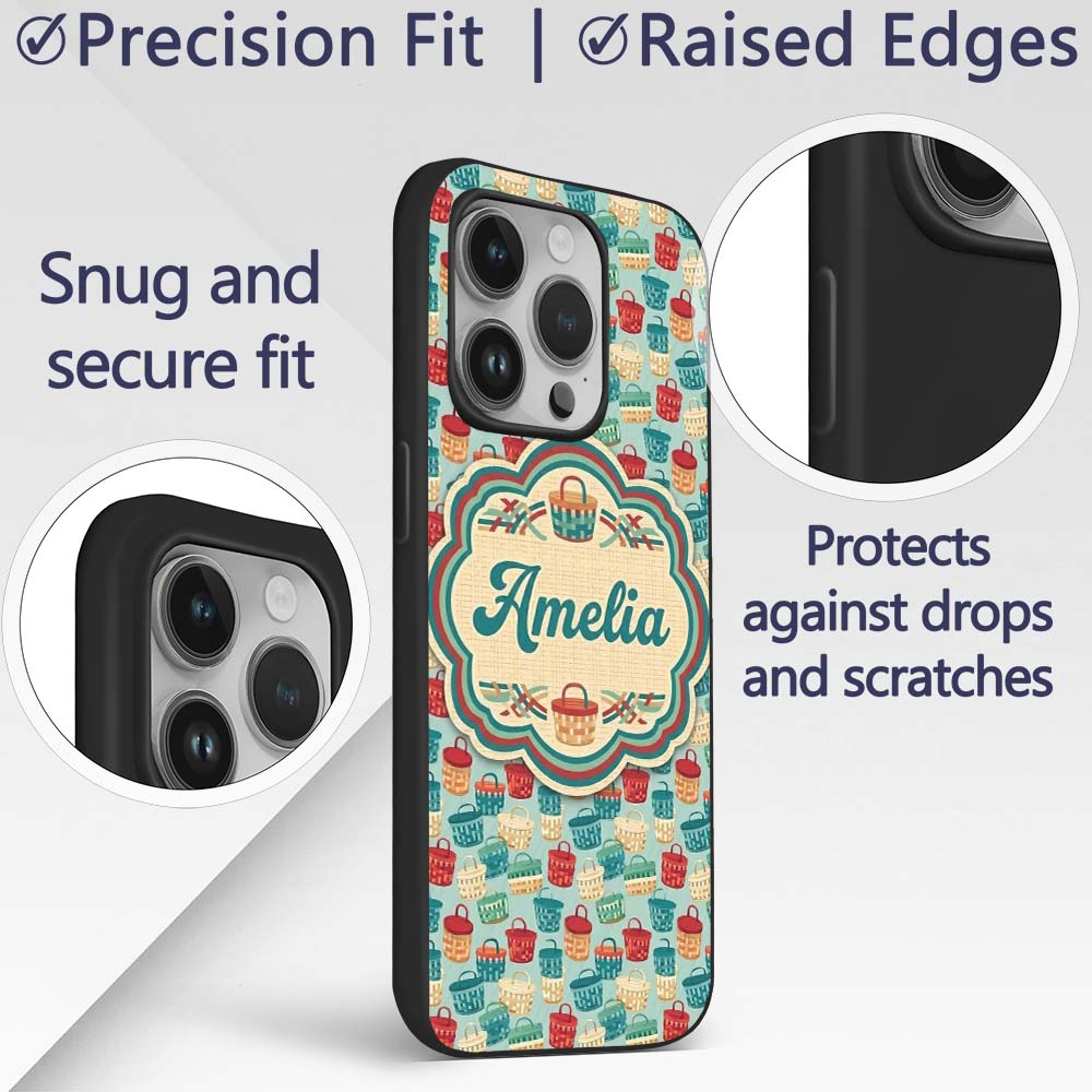 Colorful Woven Picnic Baskets Style Seamless Custom Name Protective Phone Case Mobile Cover Durable Everyday Smartphone Shock Resistant