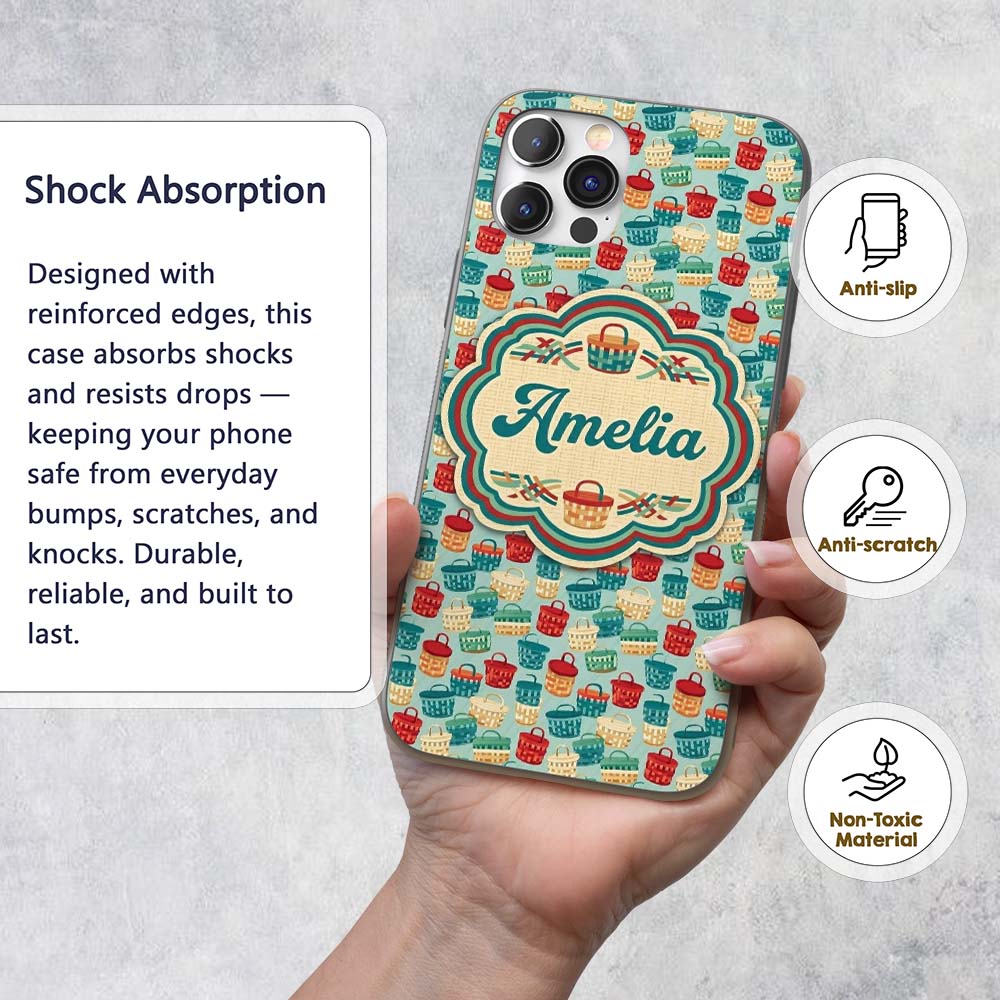Colorful Woven Picnic Baskets Style Seamless Custom Name Protective Phone Case Mobile Cover Durable Everyday Smartphone Shock Resistant