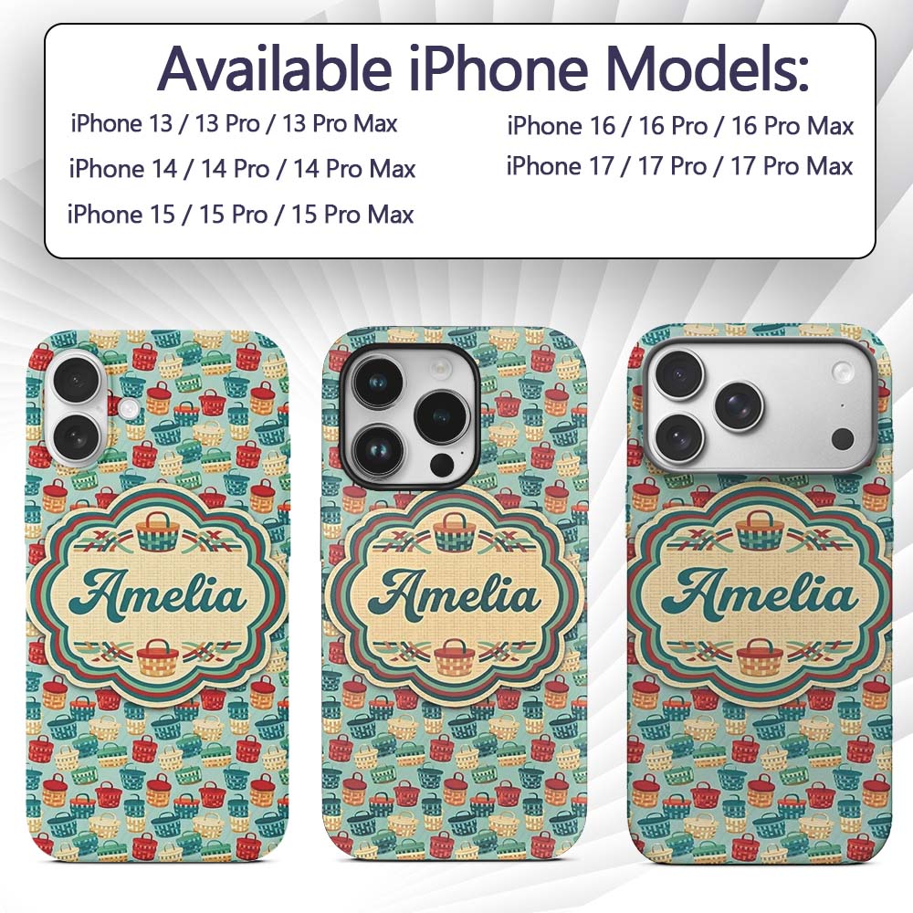 Colorful Woven Picnic Baskets Style Seamless Custom Name Protective Phone Case Mobile Cover Durable Everyday Smartphone Shock Resistant