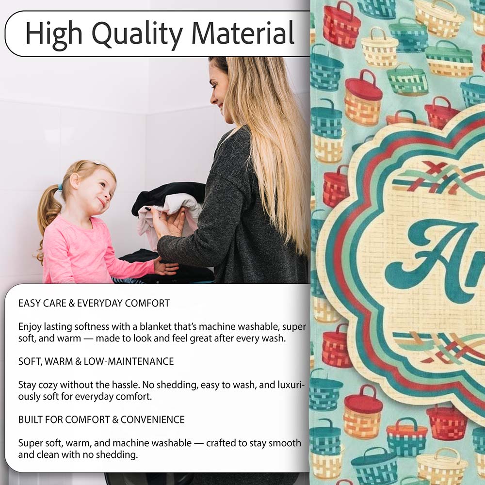 Colorful Woven Picnic Baskets Style Seamless Pattern Lovely Personalised Custom Name Super Soft Fleece Blanket Bed Sofa Throw