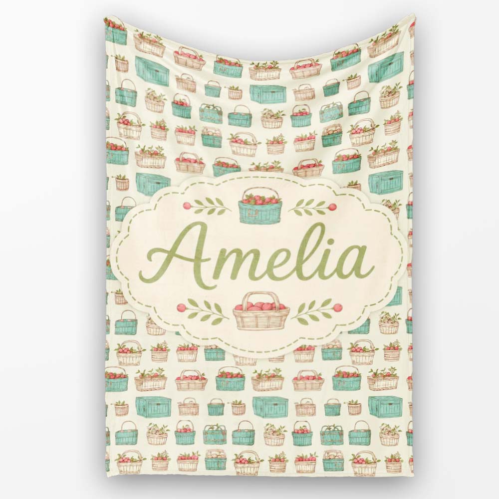 Farm Fresh Fruit Baskets and Crates Seamless Pattern Lovely Personalised Custom Name Super Soft Fleece Blanket Bed Sofa Throw