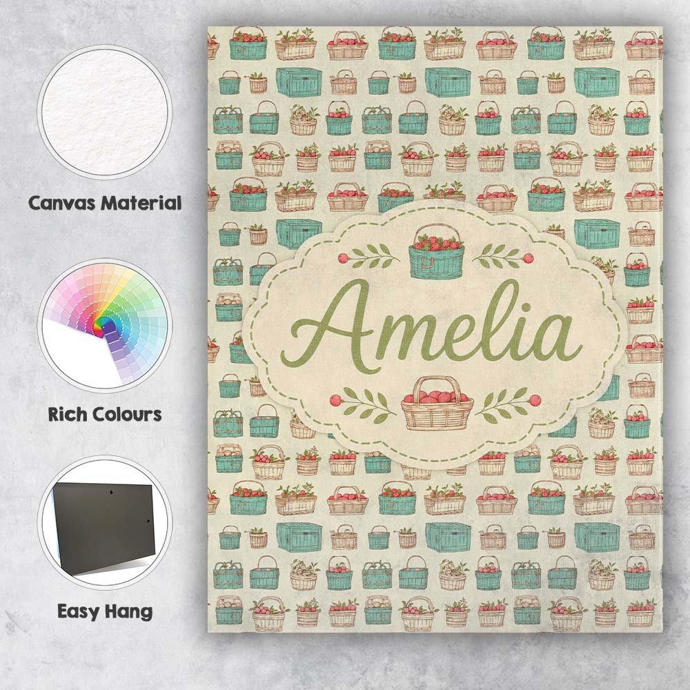 Personalised Name Farm Fresh Fruit Baskets Custom Unique Gift Idea Elegant Feature Canvas Wall Art Print Decor Picture Ready to Hang
