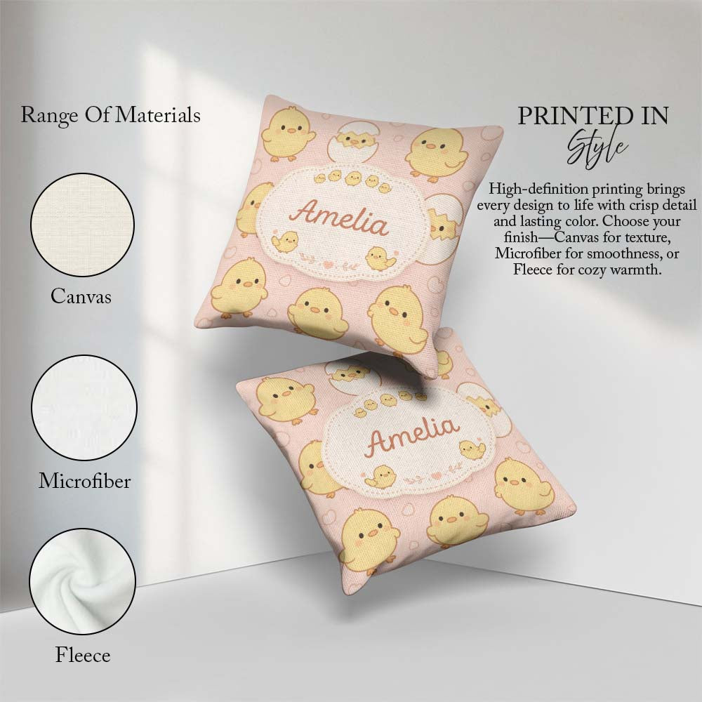 Custom Name Cute Easter Chick Egg Cartoon Animal Pattern Idea Square Filled Cushion Throw Pillow Sofa Bed Home Decor Zip Washable UK Made