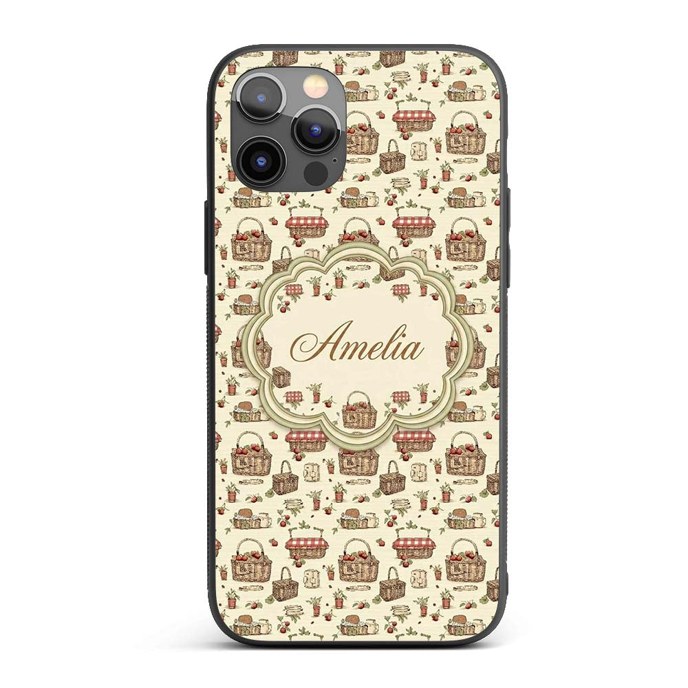 Rustic Picnic Basket with Strawberries and Garden Custom Name Protective Phone Case Mobile Cover Durable Everyday Smartphone Shock Resistant