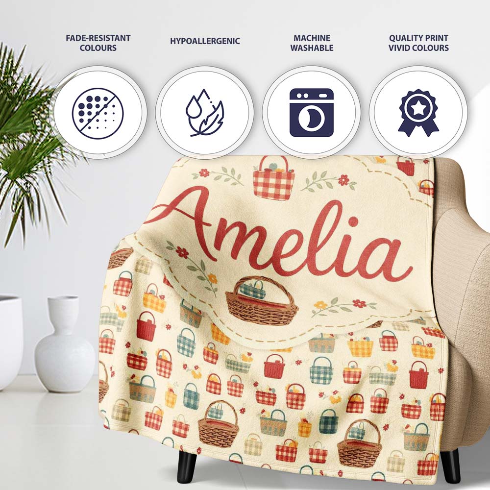 Autumn Style Checkered Picnic Baskets Seamless Pattern Lovely Personalised Custom Name Super Soft Fleece Blanket Bed Sofa Throw