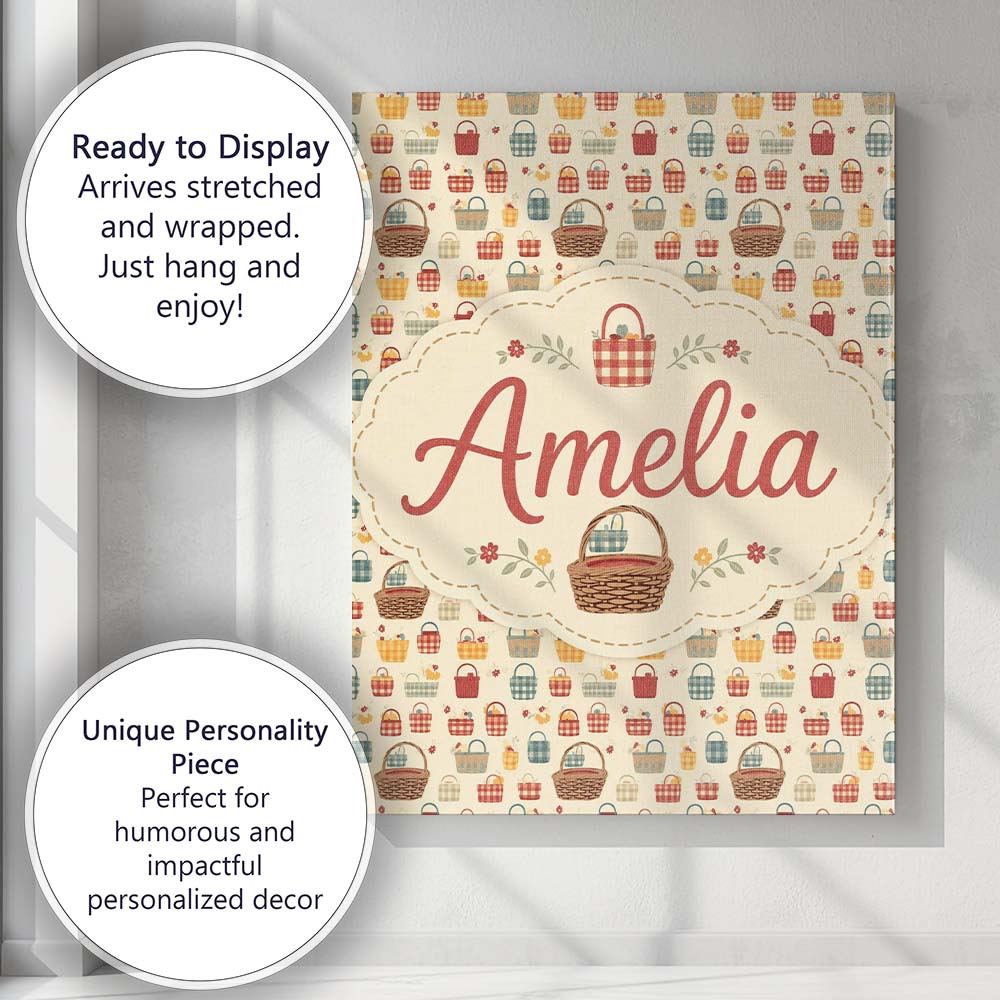 Personalised Name Autumn Style Checkered Custom Unique Gift Idea Elegant Feature Canvas Wall Art Print Decor Picture Ready to Hang