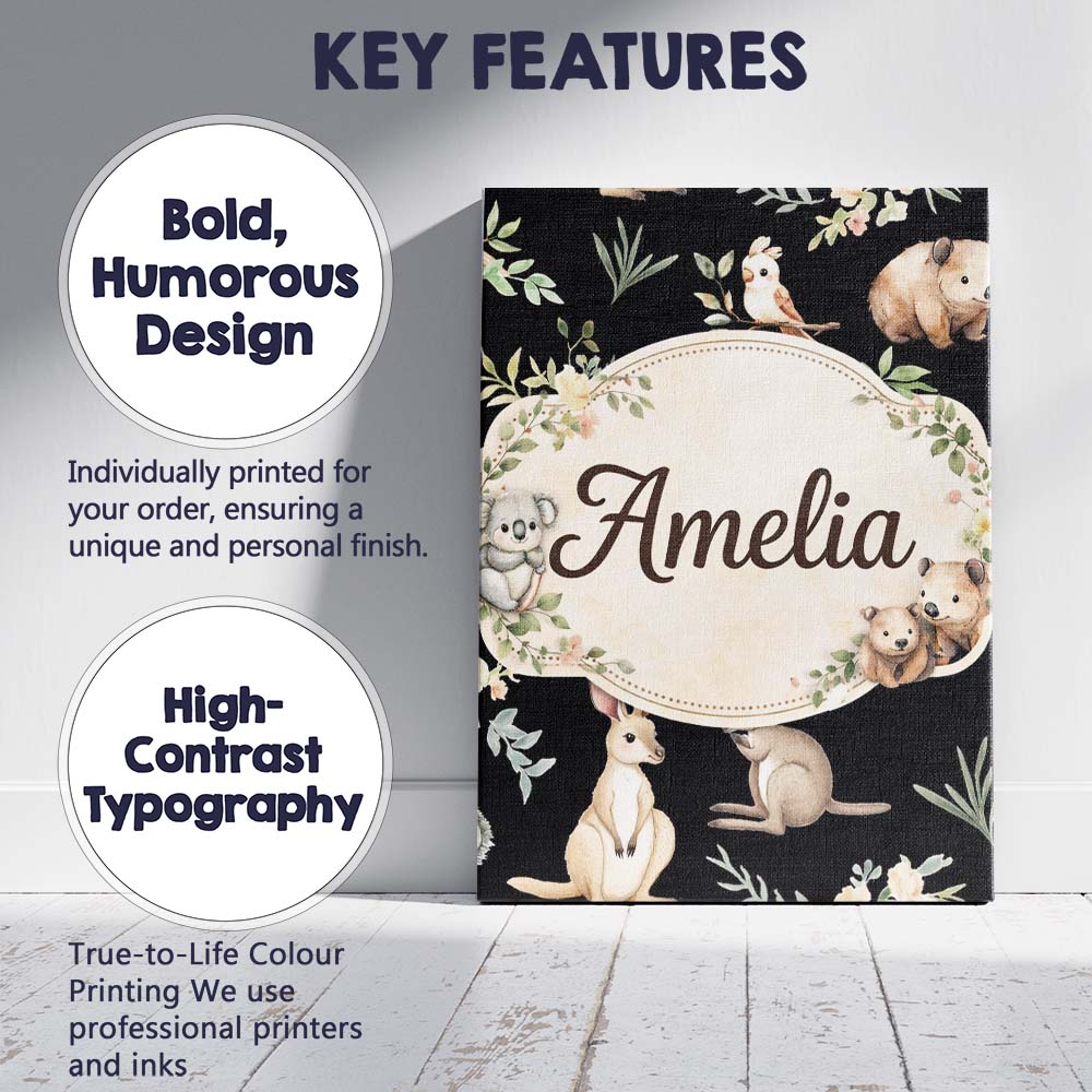 Personalised Name Soft Watercolor Animals Botanical Pattern Charming Custom Home Canvas Wall Art Print Decor Picture Ready to Hang