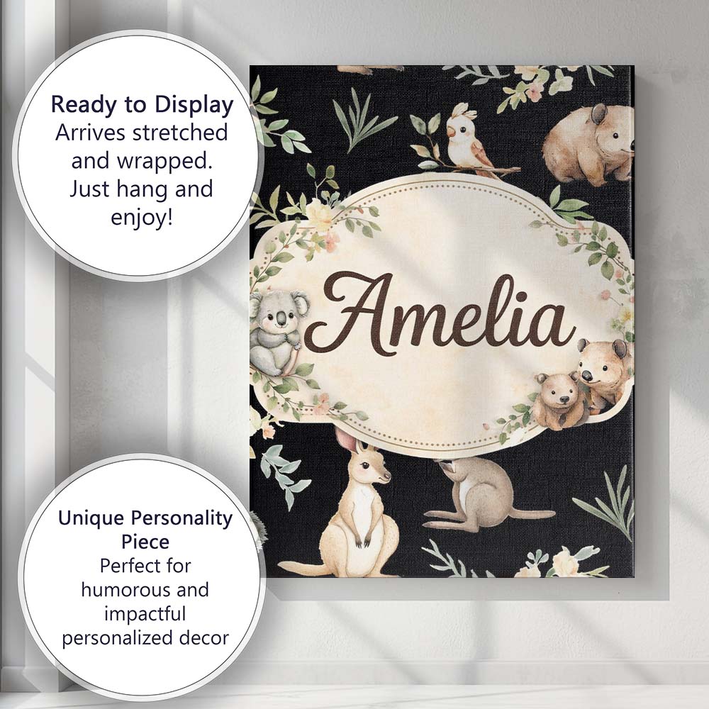 Personalised Name Soft Watercolor Animals Botanical Pattern Charming Custom Home Canvas Wall Art Print Decor Picture Ready to Hang