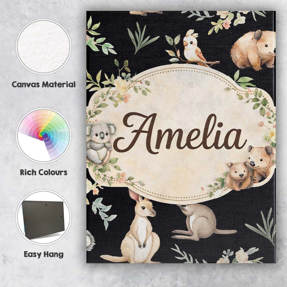 Personalised Name Soft Watercolor Animals Botanical Pattern Charming Custom Home Canvas Wall Art Print Decor Picture Ready to Hang