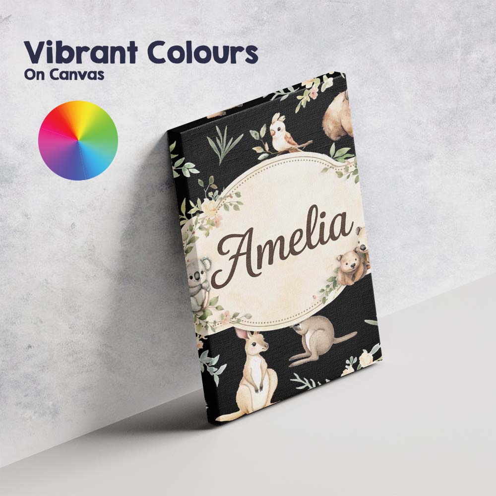 Personalised Name Soft Watercolor Animals Botanical Pattern Charming Custom Home Canvas Wall Art Print Decor Picture Ready to Hang