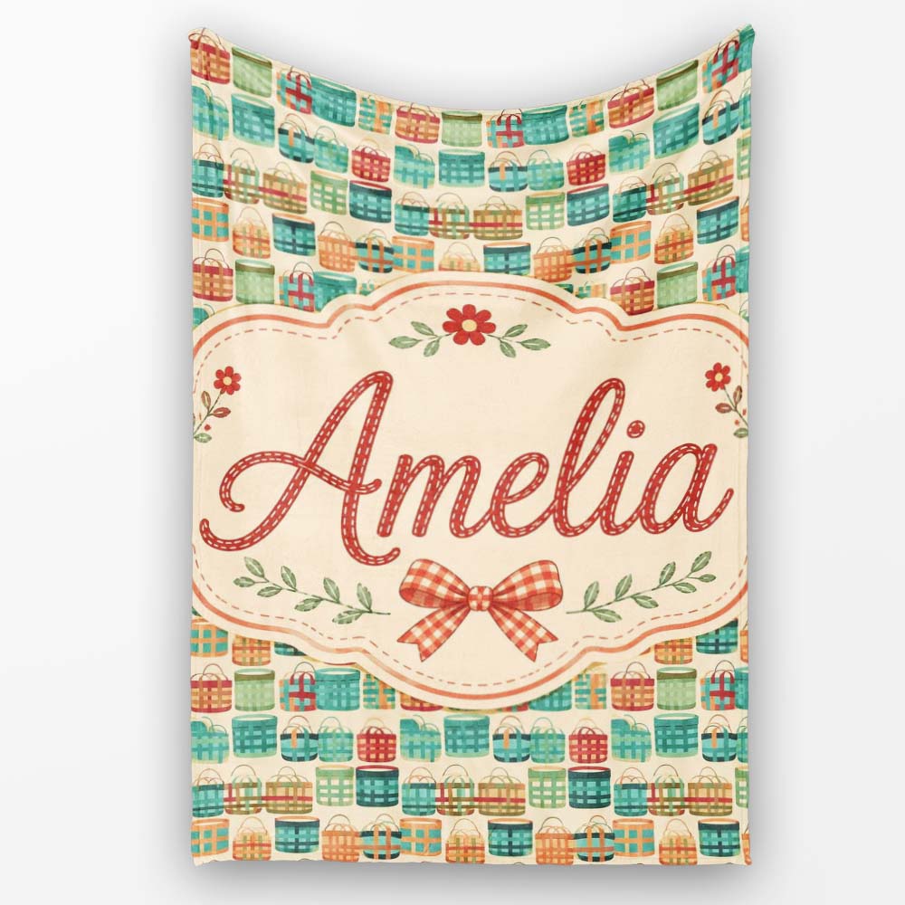 Colorful Modern Picnic Baskets Geometric Style Seamless Pattern Personalised Custom Name Super Soft Fleece Blanket Bed Sofa Throw