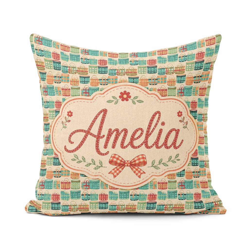 Custom Name Colorful Modern Baskets Geometric Seamless Pattern Square Filled Cushion Throw Pillow Sofa Bed Home Decor Zip Washable UK Made