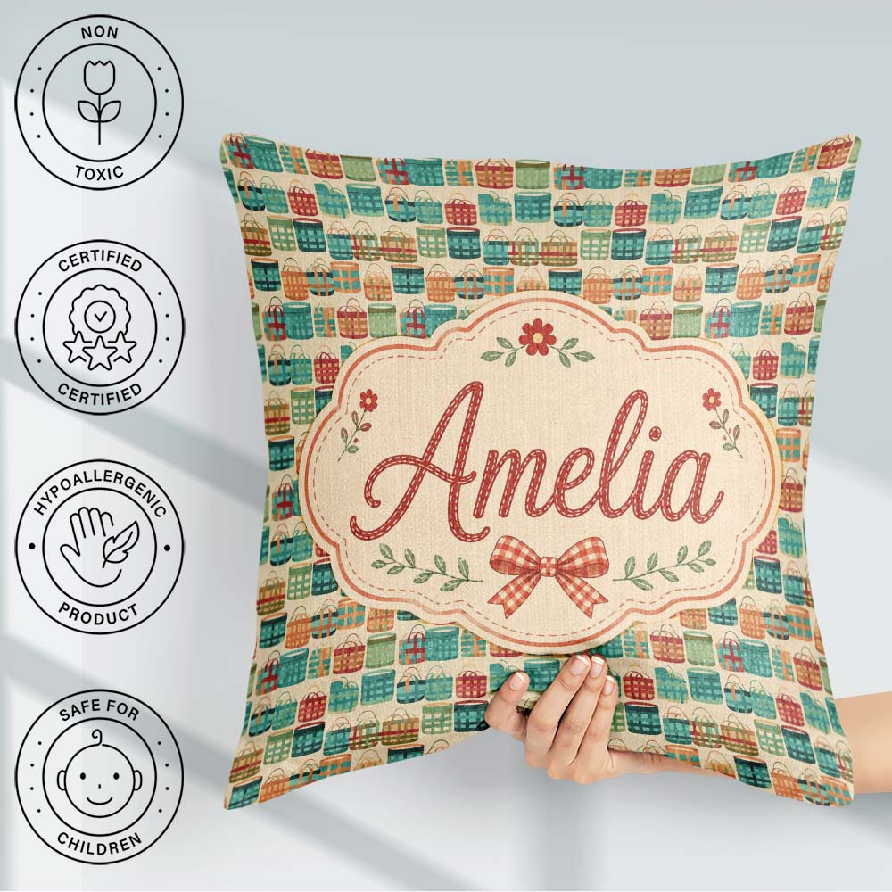 Custom Name Colorful Modern Baskets Geometric Seamless Pattern Square Filled Cushion Throw Pillow Sofa Bed Home Decor Zip Washable UK Made