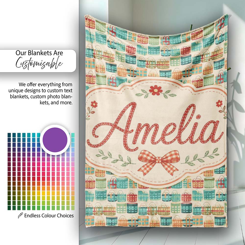 Colorful Modern Picnic Baskets Geometric Style Seamless Pattern Personalised Custom Name Super Soft Fleece Blanket Bed Sofa Throw