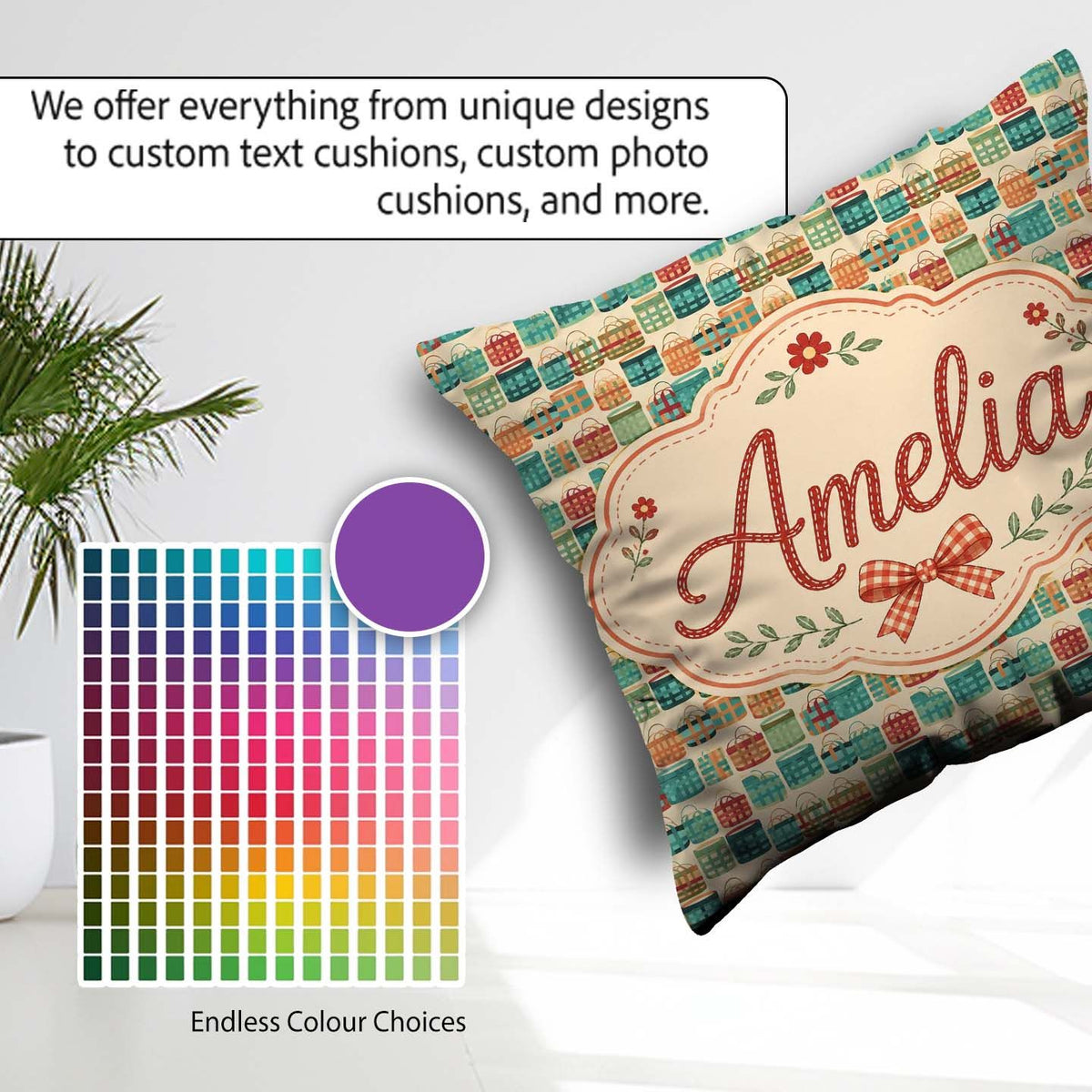 Custom Name Colorful Modern Baskets Geometric Seamless Pattern Square Filled Cushion Throw Pillow Sofa Bed Home Decor Zip Washable UK Made