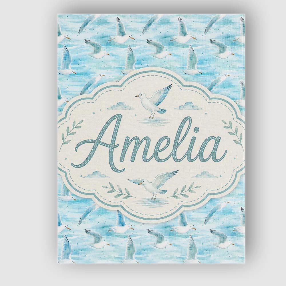 Personalised Name Soft Watercolor Seagulls Custom Unique Gift Idea Elegant Feature Canvas Wall Art Print Decor Picture Ready to Hang