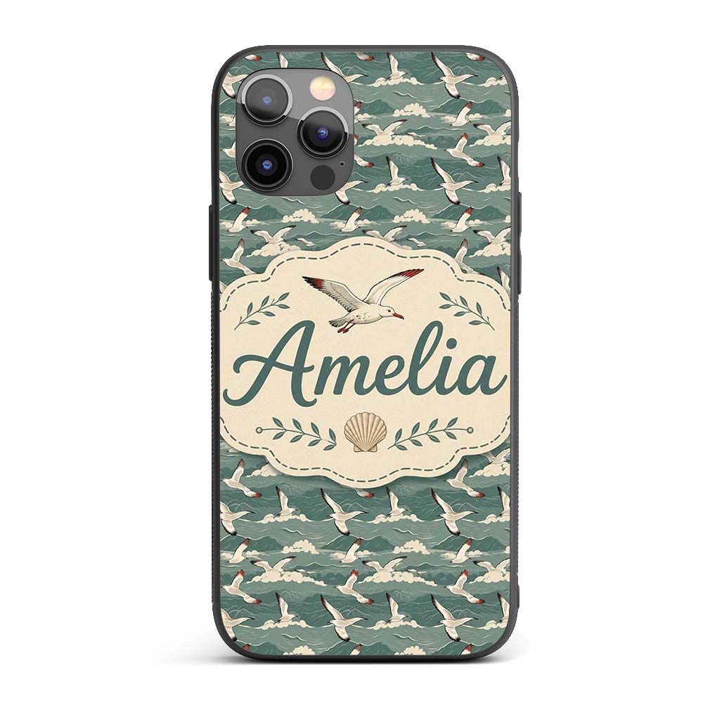 Seagulls Flying Over Stylized Printed Design Custom Name Protective Phone Case Mobile Cover Durable Everyday Smartphone Shock Resistant