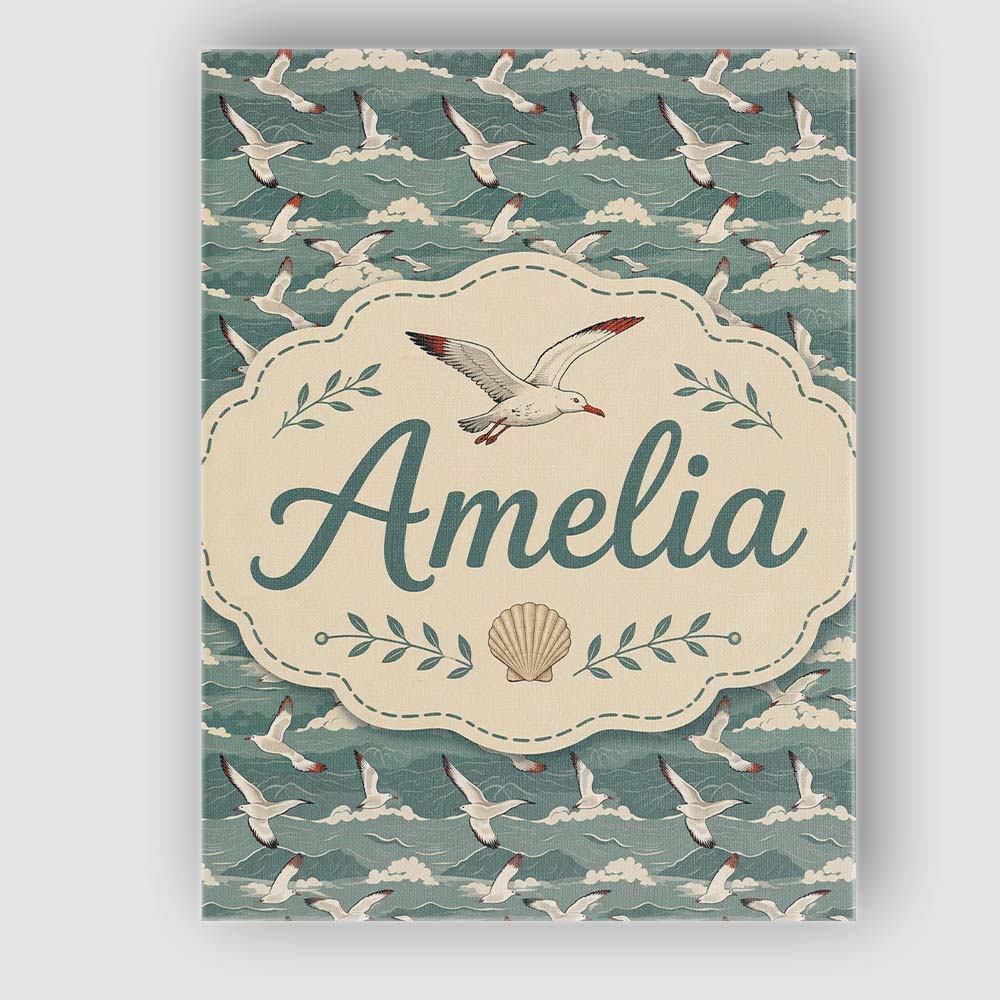 Personalised Name Seagulls Flying Over Custom Modern Room Accent Elegant Feature Canvas Wall Art Print Decor Picture Ready to Hang