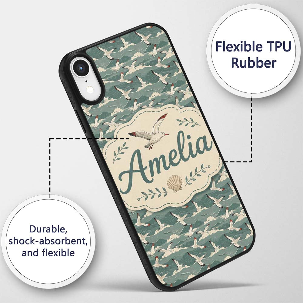 Seagulls Flying Over Stylized Printed Design Custom Name Protective Phone Case Mobile Cover Durable Everyday Smartphone Shock Resistant