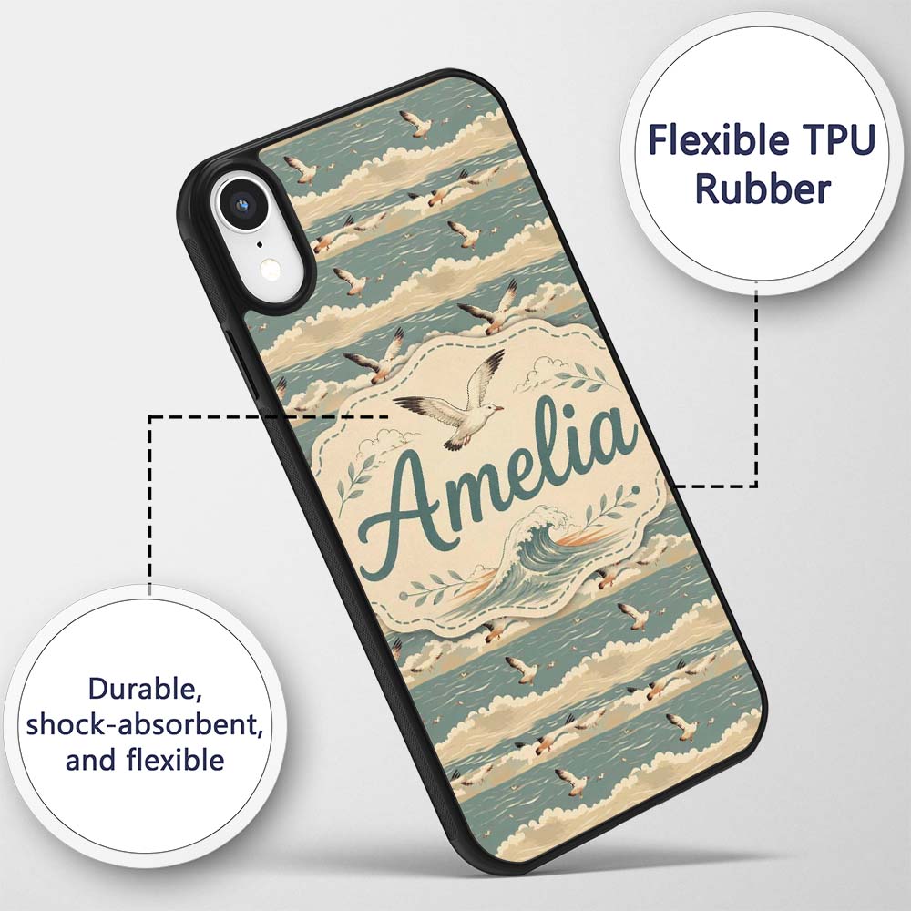 Seagulls Flying Above Sea Horizon Scenic Seamless Custom Name Protective Phone Case Mobile Cover Durable Everyday Smartphone Shock Resistant