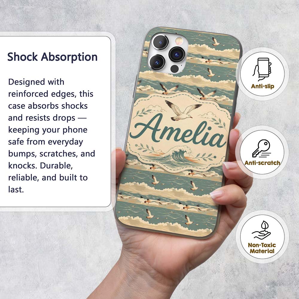 Seagulls Flying Above Sea Horizon Scenic Seamless Custom Name Protective Phone Case Mobile Cover Durable Everyday Smartphone Shock Resistant