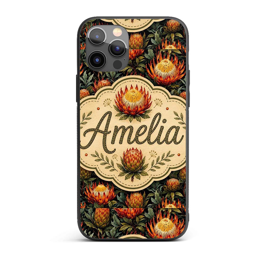 Vibrant Yellow and Red Protea Floral Seamless Custom Name Protective Phone Case Mobile Cover Durable Everyday Smartphone Shock Resistant