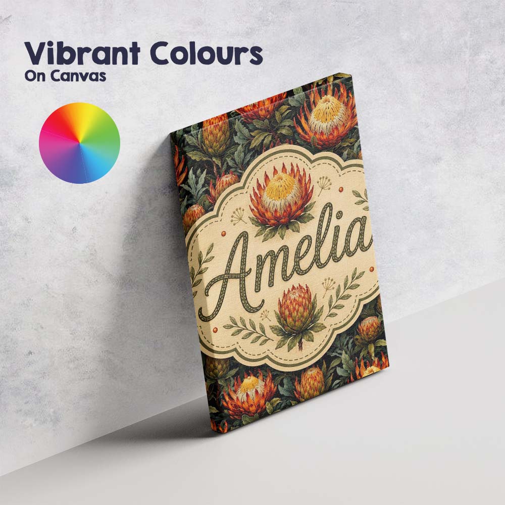 Personalised Name Vibrant Yellow and Red Custom Unique Gift Idea Elegant Feature Canvas Wall Art Print Decor Picture Ready to Hang