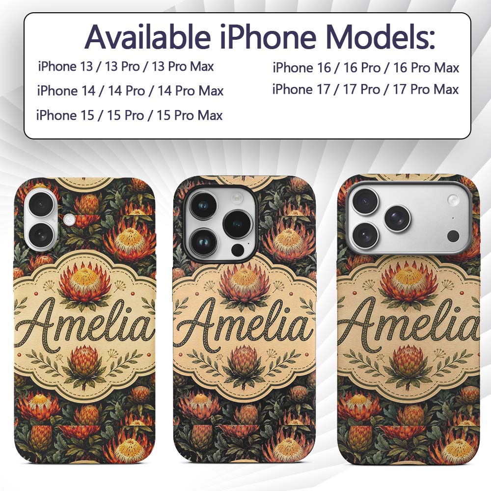 Vibrant Yellow and Red Protea Floral Seamless Custom Name Protective Phone Case Mobile Cover Durable Everyday Smartphone Shock Resistant