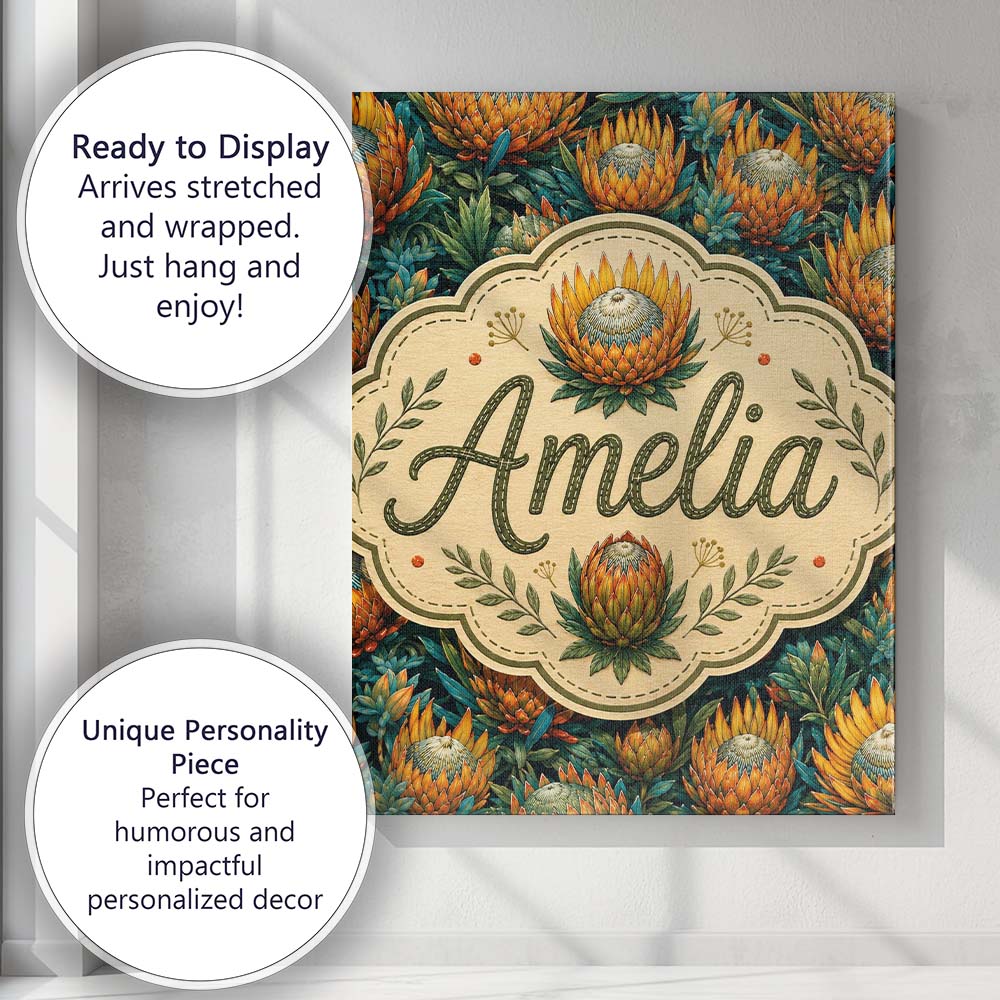 Personalised Name Vibrant Orange and Teal Custom Unique Gift Idea Elegant Feature Canvas Wall Art Print Decor Picture Ready to Hang