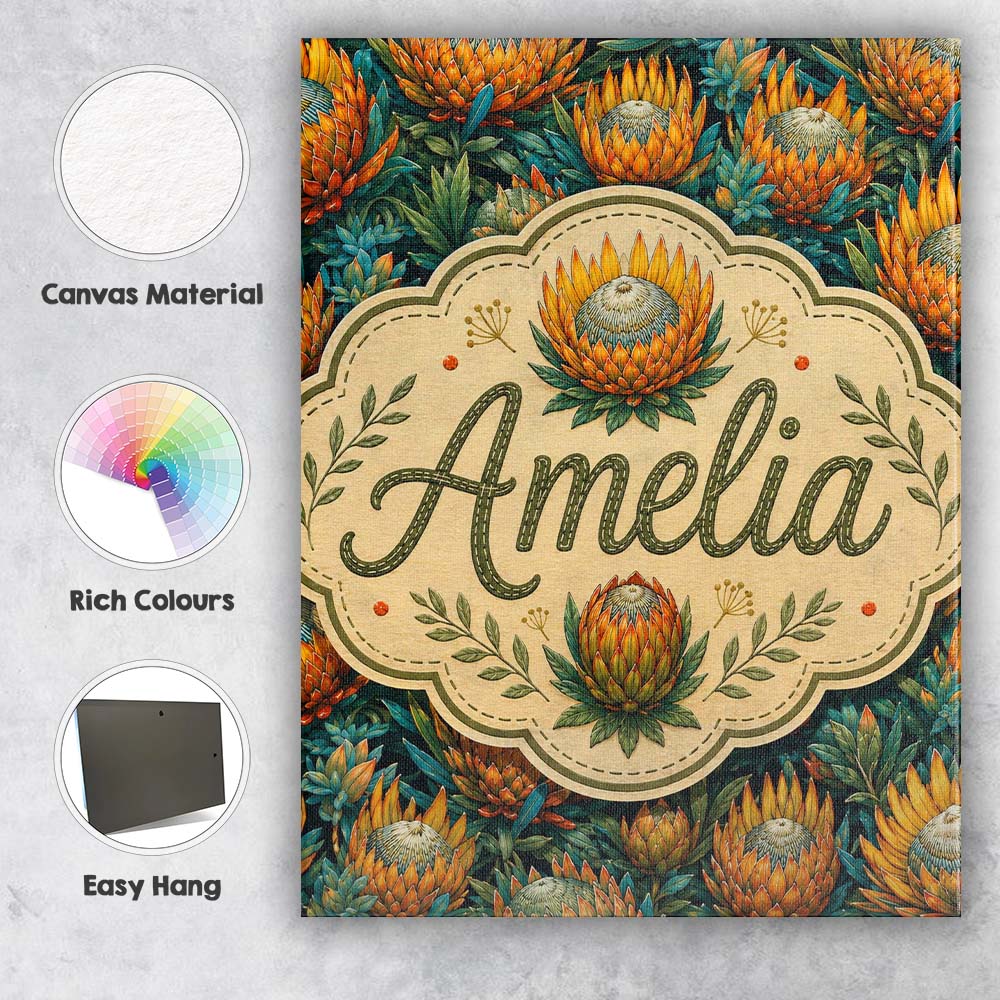 Personalised Name Vibrant Orange and Teal Custom Unique Gift Idea Elegant Feature Canvas Wall Art Print Decor Picture Ready to Hang