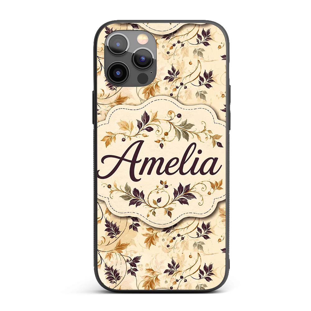 Elegant Autumn Leaves and Swirling Vines Seamless Custom Name Protective Phone Case Mobile Cover Durable Everyday Smartphone Shock Resistant