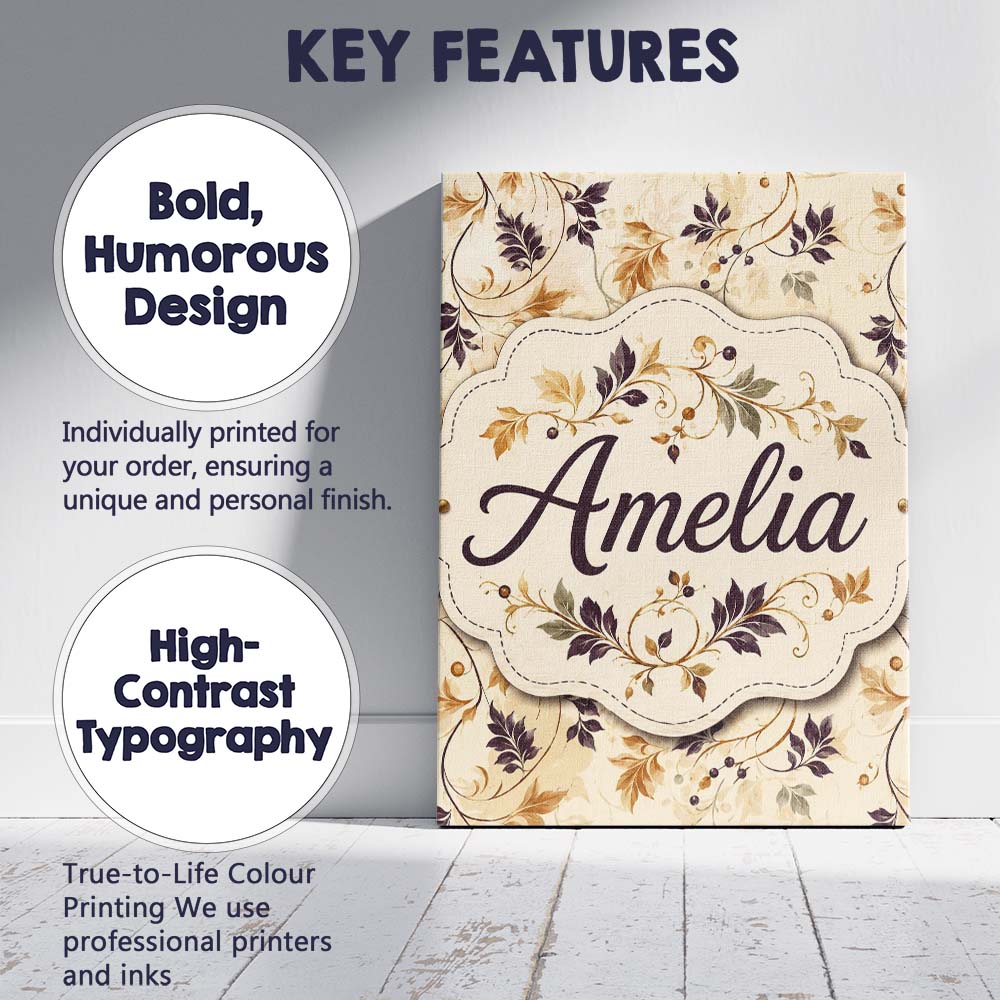 Personalised Name Elegant Autumn Leaves and Custom Bespoke Interior Contemporary Canvas Wall Art Print Decor Picture Ready to Hang