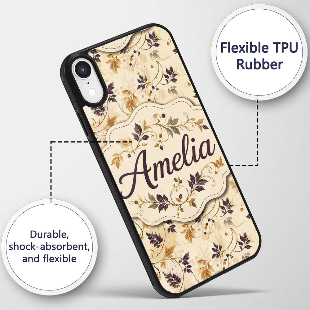 Elegant Autumn Leaves and Swirling Vines Seamless Custom Name Protective Phone Case Mobile Cover Durable Everyday Smartphone Shock Resistant