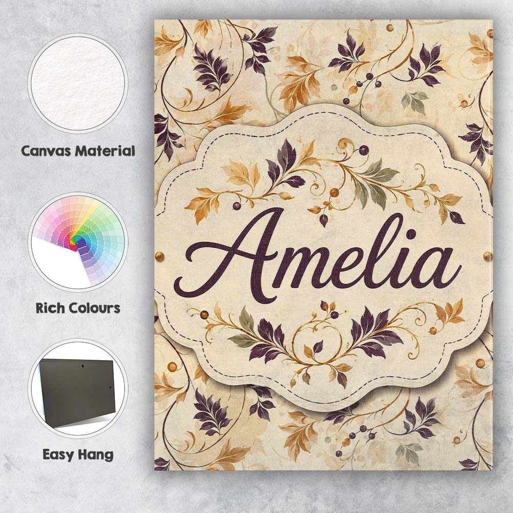 Personalised Name Elegant Autumn Leaves and Custom Bespoke Interior Contemporary Canvas Wall Art Print Decor Picture Ready to Hang