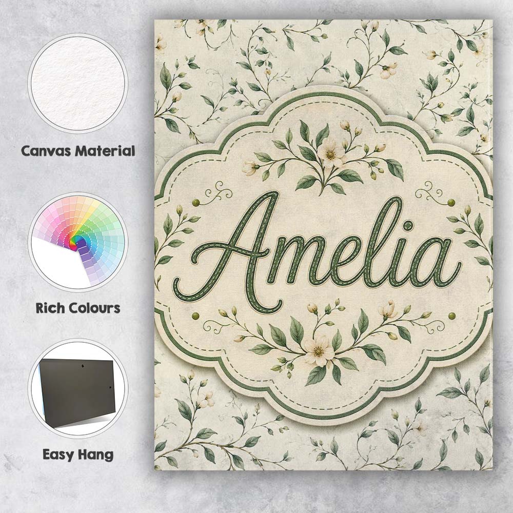 Personalised Name Delicate Green Botanical Custom Unique Gift Idea Elegant Feature Canvas Wall Art Print Decor Picture Ready to Hang