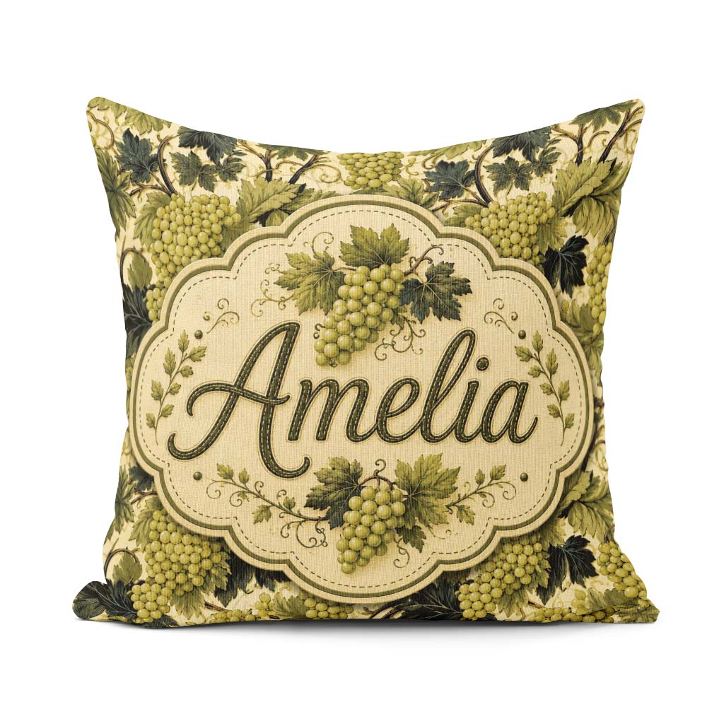 Custom Name Classic Vineyard Grapes and Leaves Botanical Pattern Square Filled Cushion Throw Pillow Sofa Bed Home Decor Zip Washable UK Made