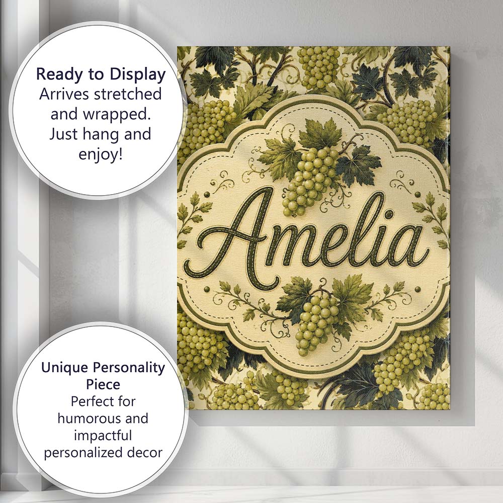 Personalised Name Classic Vineyard Grapes Custom Unique Gift Idea Elegant Feature Canvas Wall Art Print Decor Picture Ready to Hang