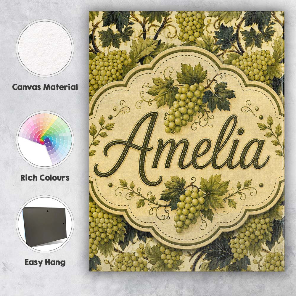 Personalised Name Classic Vineyard Grapes Custom Unique Gift Idea Elegant Feature Canvas Wall Art Print Decor Picture Ready to Hang