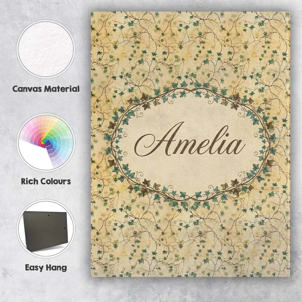 Personalised Name Soft Neutral Ivy Branches Custom Bespoke Interior Contemporary Canvas Wall Art Print Decor Picture Ready to Hang