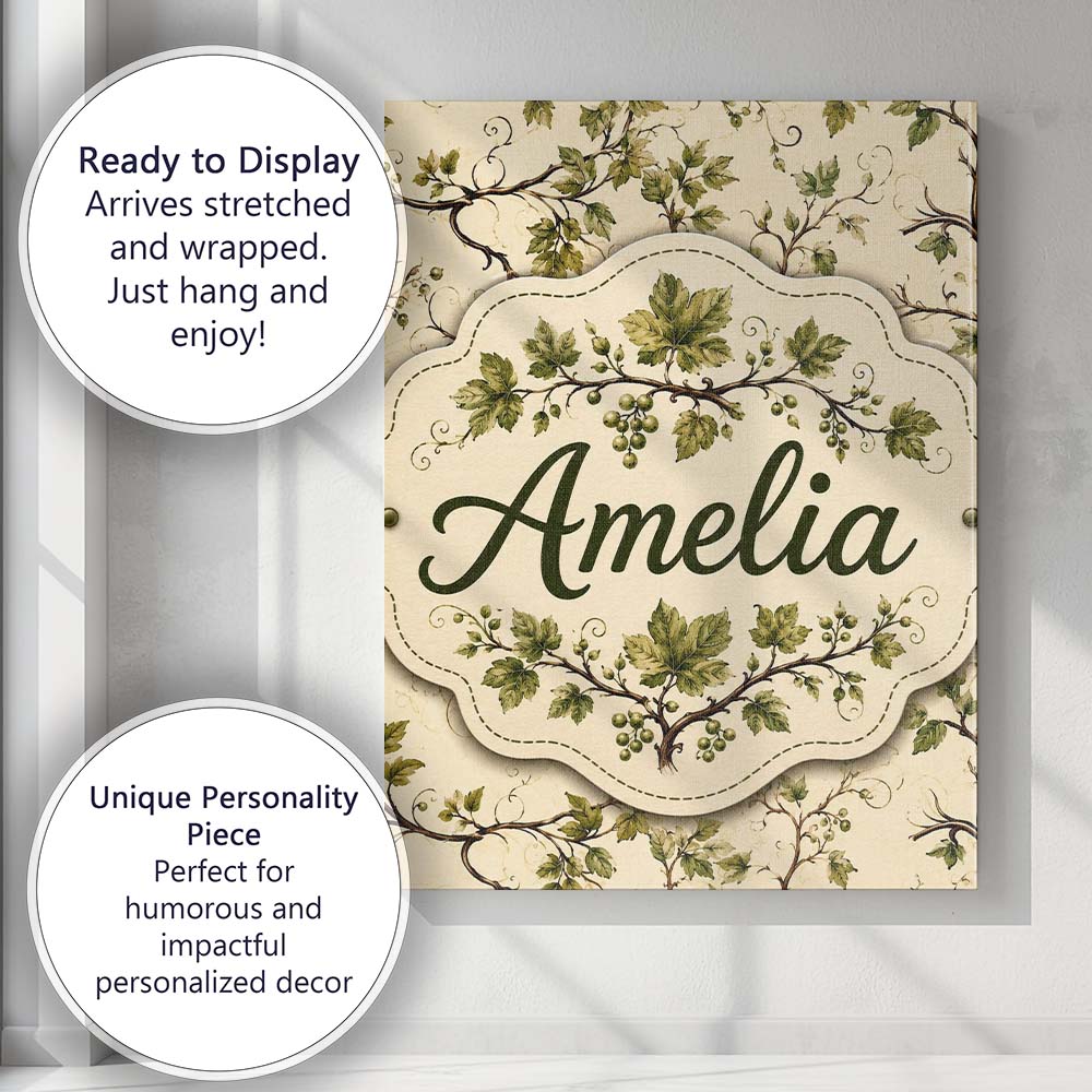 Personalised Name Natural Woodland Vine Custom Modern Room Accent Elegant Feature Canvas Wall Art Print Decor Picture Ready to Hang